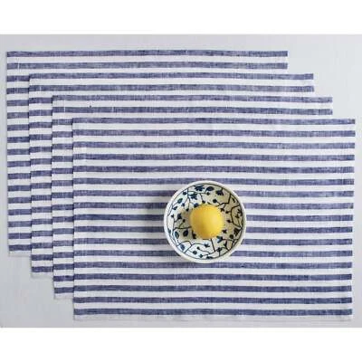 Solino Home 100% Pure Linen Placemats 14 x 19 Inch Set of 4 & 6 - Amalfi Stripe