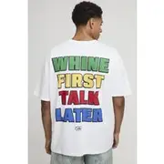 Mens White Oversized Whine First Talk Later Slogan T-Shirt