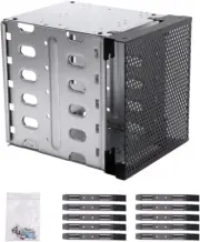 Stainless Steel Hard Drive Cage, 5.25" to 5X 3.5" Rack SAS for Computer SATA HDD
