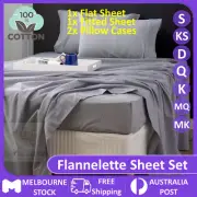 Winter Flannelette Sheet Set 4pcs Egyptian Cotton Flannel 175GSM For 7 Bed Sizes