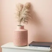 Quirky Pink Ceramic Vase Retro Flower Vase Stoneware Square Pattern