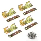 4 Sets Hardware Bed Hinge Bed Rail Brackets, Double Hooks Heavy Duty Iron