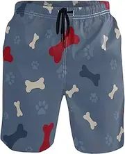 [GuoChe] Men's Beach Shorts Cute Printfoot Bones Gray Quick Dry Swimwear Beach Swim Shorts Pants with Mesh Lining