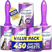 PetLovers Extra Sticky Lint Roller Mega Value Set 450 Sheets for Pet Hair Removal and Clothes, Dog and Cat Lint Remover 5 Pack Purple