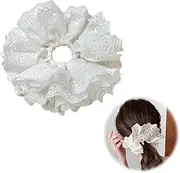 White Scrunchie, Giant Scrunchie, Lace Scrunchies, Scrunchies Women, Thick Hair Topknot, Bobbles Ponytail Holders, White Lolita Batch Hair Bundle Accessories, for Ladies Girl