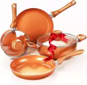 Nonstick Cookware Set - 6 Piece Pots and Pans in Copper Color, Induction Kitchen