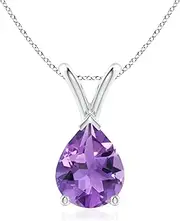 [Angara] Natural V-Bale Pear-Shaped Amethyst Solitaire Pendant Necklace in Sterling Silver/14ct Solid Gold for Women | February Birthstone Jewellery for Her