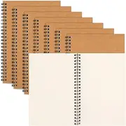 LABUK 7 Pack Unlined Spiral Notebook 100 Pages Blank Notebook Journal Bulk Sketch Books 8.3"x 5.5" Soft Cover Kraft Memo Notepads Diary Planner, 50 Sheets for School Travel Office Supplies (Brown)
