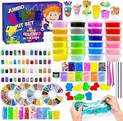 SPANKAR 120+ PCS DIY Slime Kit for Girls Boys 4-10, Ultimate Pack With 24 Crystal Slimes, Glitter, Glow in Dark Party Favor Craft Gifts Toys for Kids
