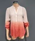 Nwt ZAC & RACHEL white rose coral ombre 1/4 button blouse shirt S