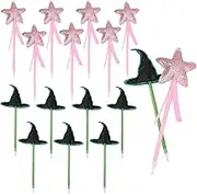 SIMSHOTUS 16 Pack Princess and Witch Hat Party Favors Including 8 Pcs Star Ballpoints and 8 Pcs Witch Hat Pens Pink Pentagram Green Hat Pens for Party Supplies Decorations Gifts Halloween Magic Witch