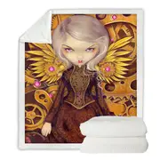Mechanical Angel Steampunk Beautiful Clockwork Girl Throw Blanket