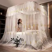 Mosquito Net for Double Bed, Princess Bed Canopy, 3 Corners Side Openings Polyester Curtain Bedding U-Shaped Track Easy Installation,Wheat Ears,150 * 200cm