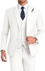 [Mrbuerly] Men Suit 3 Pieces Slim Fit, Groomsmen Business Jacket Vest Pant with Tie 2 Buttons Prom Tuxedo Xs/3630, Ivory, 4X-Large