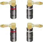 tunghey 4Pack Right Angle Banana Plug,18-12AWG 24K Gold Plated 4mm Audio Speaker Connector for Speaker Wire, Wall Plates, Audio Video Receiver, Amplifiers and Sound Systems