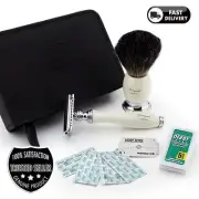 HARYALI Double Edge Safety Razor, Badger Hair Brush Gift Set for Men with Blades