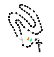 Irish J. C Walsh & Sons, Dublin INRI Black & Silver Wood Rosary W413