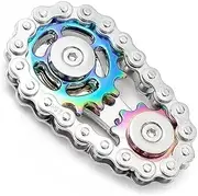 Gear Chain Fidget Spinner, Rainbow Metal Sprocket Design, 6cm x 3.5cm
