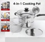 Multifunction Cooking Pot Pan Deep Fry Fryer Steam Stew Pot Pan Cookware (4 Pcs)