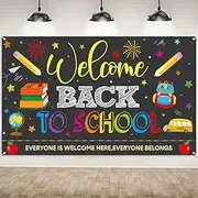 Welcome Back to School Backdrops, Welcome Back Bulletin Board Back to School Banner Sign Hanging Fabric Photography Background for First Day of School Classroom and Office Decorations,73x44 Inch