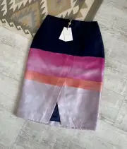 NEW £140 Ted Baker Polyester Multicolor Colorblock Long Skirt Size 2 / M