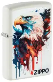 Zippo 46692, Patriotic Painted Eagle Design, White Matte Finish Lighter, NEW