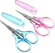 EXAOMBLE Kids Scissors 2pcs Sewing Scissors Craft Machine Knitting Rust Thread Needles for Yarn Measuring Tape Stitch Thimbles for Hand Sewing Kitchen Scissors Puzzle Fabric Mini Plastic