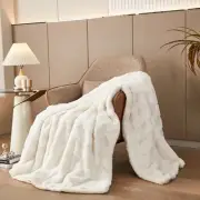 Luxury Faux Fur Rabbit Fur Throw Blanket Checkered 60"*80" Faux Fur White