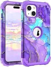 Hocase for iPhone 15 Case, Heavy Duty Shockproof Protection Soft Silicone Rubber Bumper+Hard Plastic Hybrid Protective Case for iPhone 15 (6.1" Display) 2023 - When Purple Meets Blue