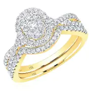 0.75CTW Real Diamond 14K Real Gold Yellow Oval Cluster Engagement Wedding Ring S