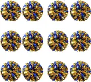 12pcs Cheerleading Pom Poms For Kids, Metallic Foil & Plastic Ring Cheer Pom Poms For Boy Large Blue Gold