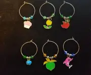 Handmade wine glass, for stemmed glass, charms ~ set of 6 ~ Cute! Our T7633