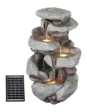 [Gardeon] Solar Water Fountain Feature Outdoor 4-Tier in Grey/Brown