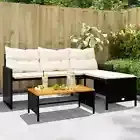 Garden Sofa with Table and Cushions L-Shaped Settee Couch Poly Rattan vidaXL