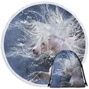 Splash Wild White Horse Round Beach Towel