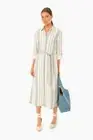 Faherty Dream Gauze Organic Cotton Iris In Cream Tidal Wave Dobby Dress Sz L NWT