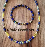 19-inch African Milifiori Trade Bead Necklace & Sizeable Bracelet, Wenge Wood