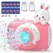 EagleStone Easter Bunny Bubble Machine for Toddlers, Kids Bubble Camera, Automatic Bubble Blower with Lights & Music, Hanging Strap, 2 Bubble Bottles,10 Refill Packs - Outdoor Party Easter Basket Gift