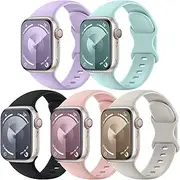 Cymbrilith 5 Pack Soft Silicone Waterproof Strap Compatible With Apple Watch Band 38mm 40mm 41mm 42mm 44mm 45mm 49mm for Women Men Sport Bands Compatible Soft iWatch Apple Watch Series 9 Ultra 8 7 6 5