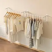 Clothes Rack, Industrial Pipe Clothing Rack for Hanging Clothes, Wall Mounted Heavy Duty Space Saving Garment Rack, Multi-Purpose Clothing Hanging Rods for Closet Storage, White, 2Pcs