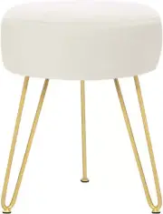 New Velvet Round Ottoman Stool - Glam Channel Footrest Side Table Beige