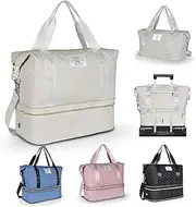 [Geestock] Women's Travel Bag, Sports Bag, Weekender Hand Luggage Bag with Shoe Compartment, Lightweight Hospital Bag, Birth Duffel Bag for Plane, Gym, Travel (Beige), Beige, Sporty