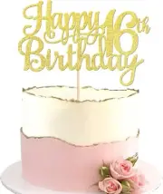 1 PACK Happy 16th Birthday Cake Topper Gold Glitter Cheers to 16 Years Birthday
