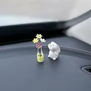 Generic Set of 2 Cute Mini Bunny and Daisy Flower Vase Car Rearview Mirror Ornaments Funny Dashboard Decorations Kawaii Car Interior Accessories for Women Gifts