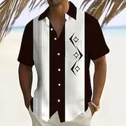 Men's Geometric Striped Color-blocking Shirt Summer Shirt Button Up Shirt Short Sleeve Fashion Casual Outdoor Vacation Dailywear Summer Spring Turndown 3D Prin