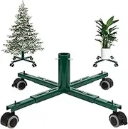 Blissun Christmas Tree Stand Base with Wheels, Movable Christmas Fake Tree Holder, Fits up to 7.5 FT Artificial Trees, Plant Caddy with Wheels, Plant Taxi, Plant Dolly Cart After Christmas (Green)