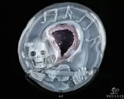 Music Artist, 5.9" Agate Amethyst Geode Hand Carved Crystal Skull