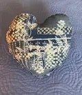 NEW Pottery Barn LOVE Patchwork Heart Shape Pillow Embroidered INDIGO Denim Blue