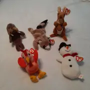 TY Beanie Babies lot - Strut, Ringo, Pouch, Snowball, and Jolly