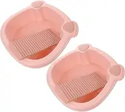 CIMAXIC 2pcs Non Slip Laundry Basin with Washboard Thickened Wash Board for Newborn Clothes Cat Ear Design for Hand Washing Intimate Wear and Cleaning Supplies